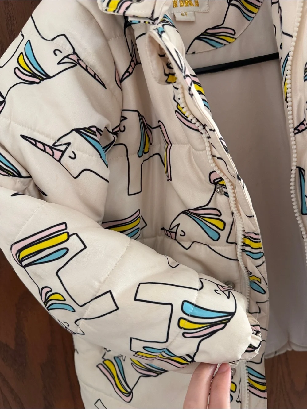 Hugo loves tiki Cream Unicorn-Print Puffer Jacket with Hood
